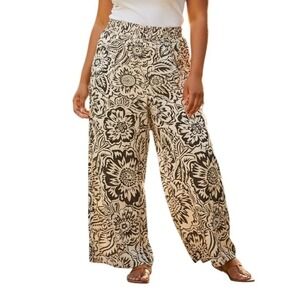 Rachel‎ Rachel Roy  XL Floral Wide Leg Palazzo Pants Black White Elastic Waist